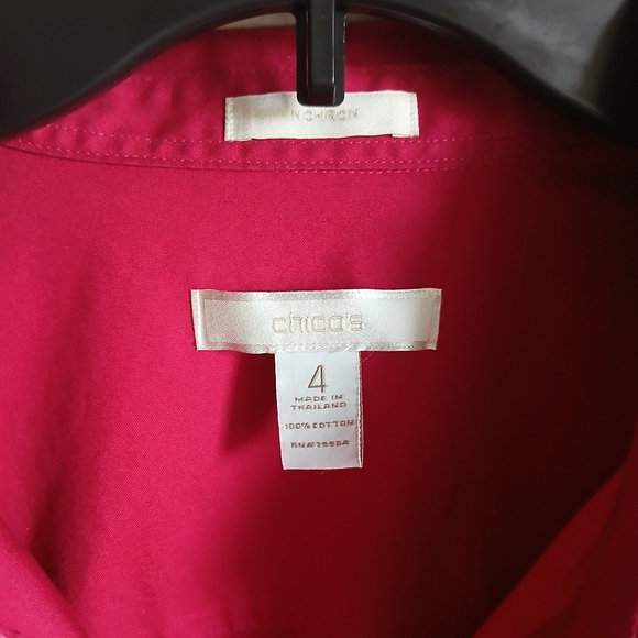 Chicos Red Non Iron Button Front Cotton Classic Blouse Top Size 4 Womens FLAW - Picture 5 of 9
